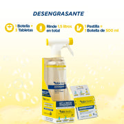 Combo Desengrasante de Cocina: 1 botella reutilizable de 500ml + 3 tabletas que rinden 1.5 litros