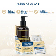 Combo Jabón de Manos Espumoso: 1 botella reutilizable de 360ml + 3 tabletas que rinden 1 litro