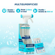 Combo Multisuperficies: 1 botella reutilizable de 500ml + 3 tabletas que rinden 1.5 litros