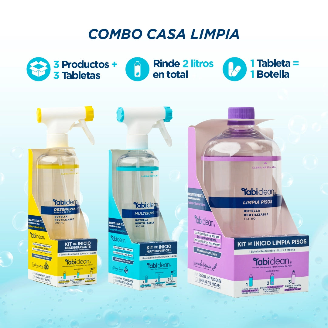 Combo Casa Limpia: Kits de inicio Desengrasante, Multisuperficies y Limpia Pisos