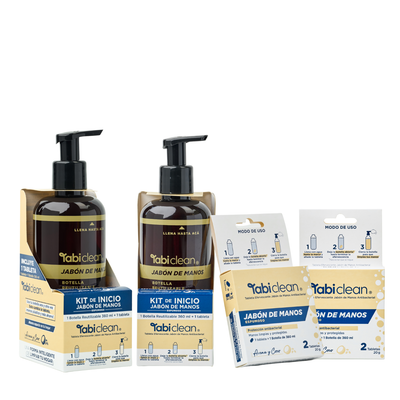 COMBO MANOS LIMPIAS - 2 kits de inicio + 2 cajas de repuestos de jabón de manos