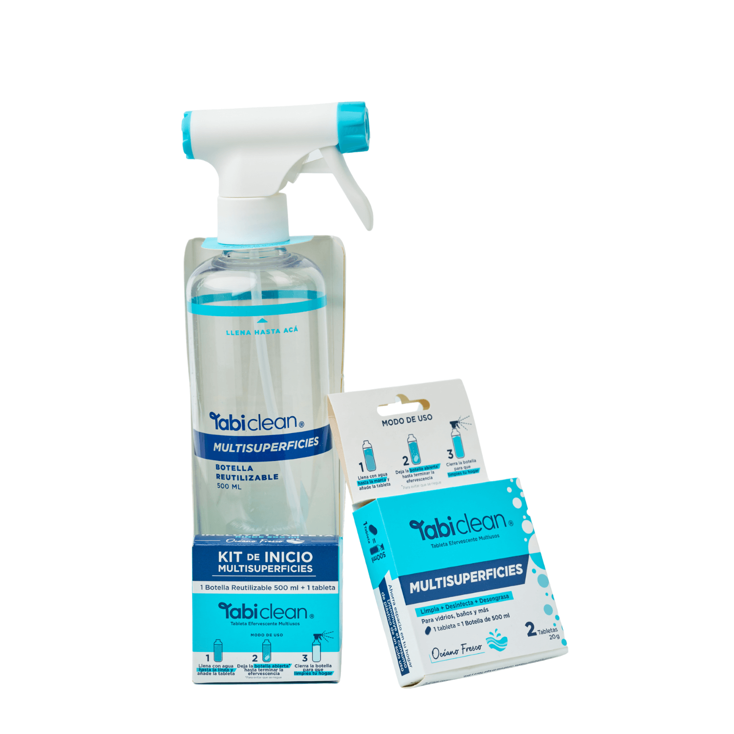 Combo multisuperficies con botella reutilizable de 500 ml y tabletas concentradas